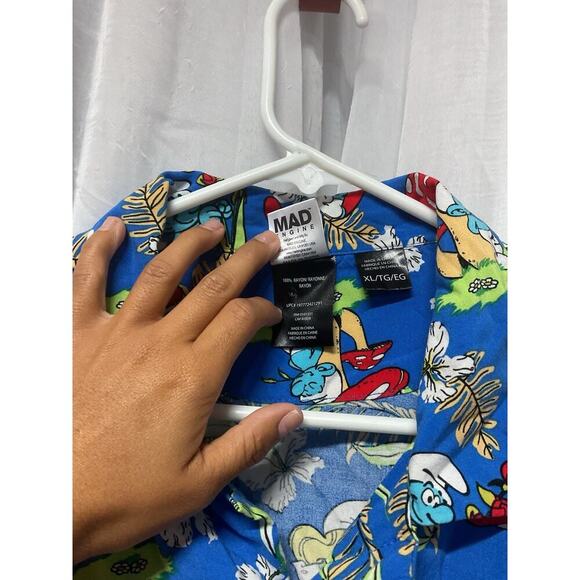 Smurfs Men's Hawaiian Tropical Pattern Graphic short sleeve button up XL Blue - Picture 4 of 6